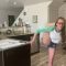 Yoga and baking with leg behind head