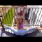 Over Splits on the Patio. Contortion, Workout, Yoga, Gymnastics, Flexibility, Dance